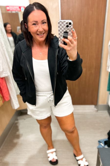 Mix and match hoodies and shorts at Target!  These both have the softest fleece lining and will be perfect for this cooler summer and vacation evenings. XXL hoodies. XL shorts. Sandals run tts and are very comfortable! 

#LTKMidsize #LTKFindsUnder50 #LTKOver40