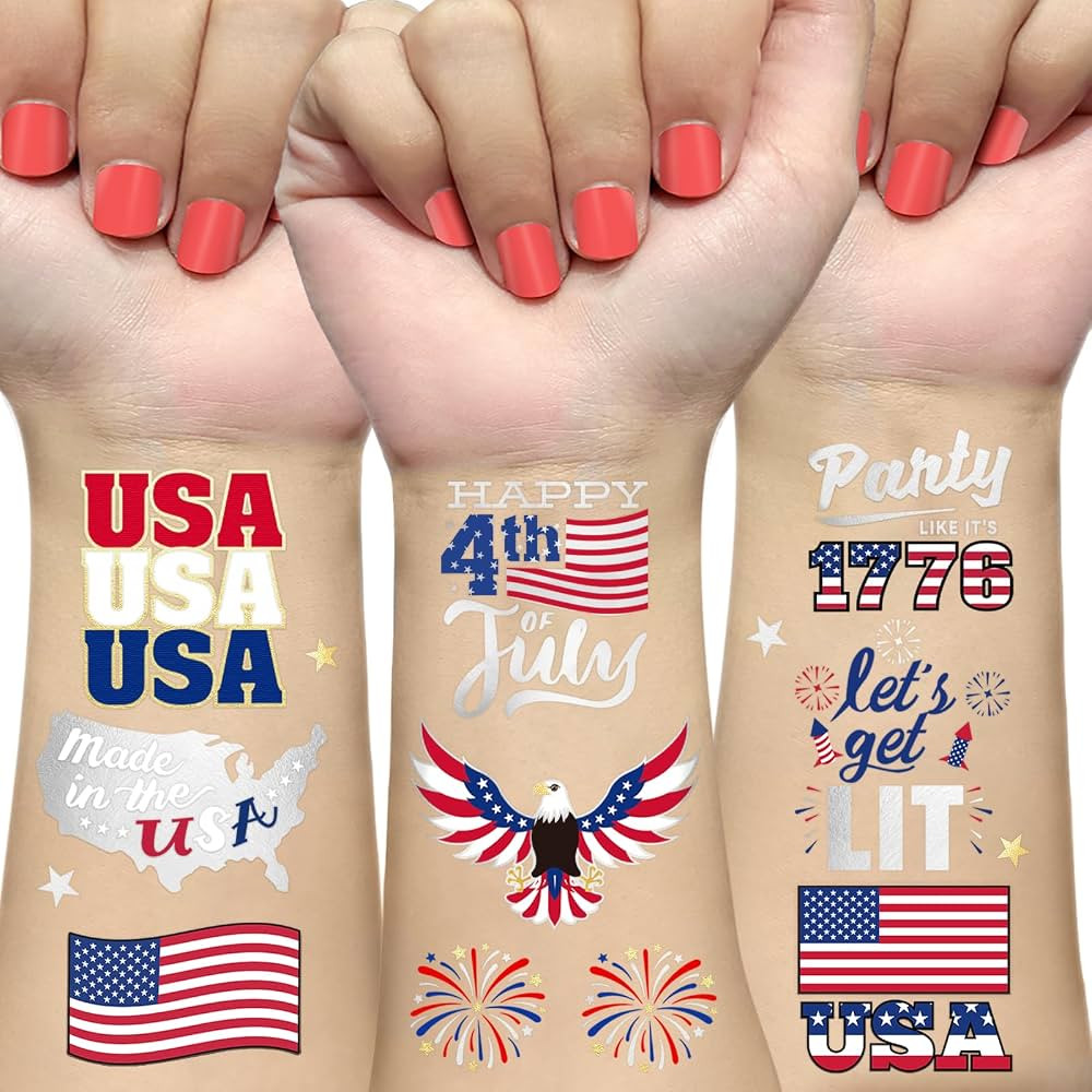 Fourth of July Decorations Temporary Tattoos 30 Giltter Style Red White and Blue Patriotic Party ... | Amazon (US)