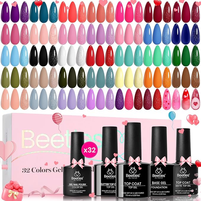 beetles Gel Polish Set Summer Gel Nail Polish Kit Pastel 36 Pcs 32 Colors with Base Top Coat Hot ... | Amazon (US)