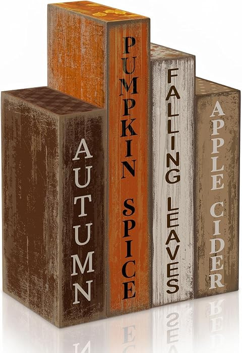 Lineshading 4 Pcs Fall Table Decoration Wooden Book Sign,Pumpkin | Amazon (US)