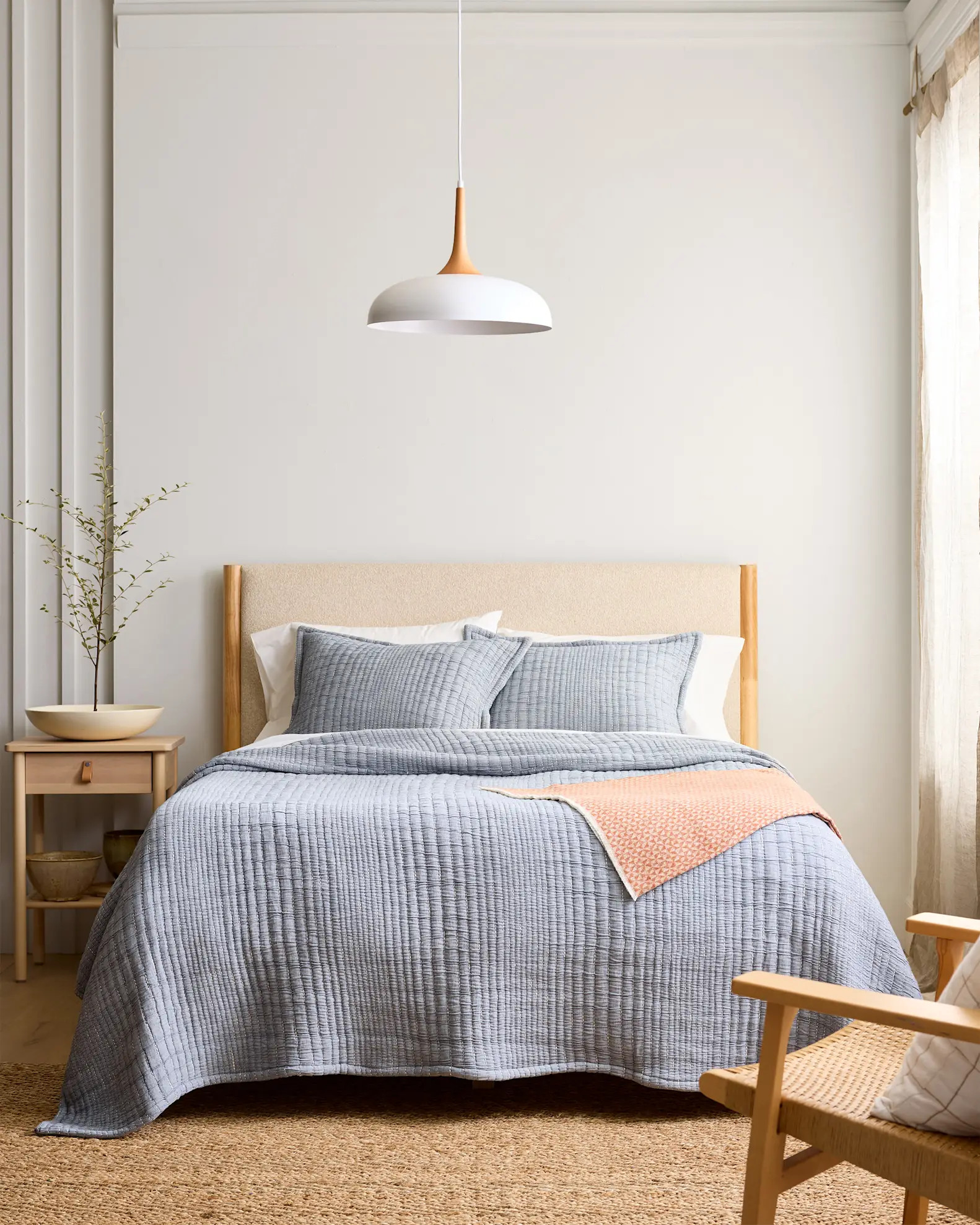 Organic Cotton Channel Stitch Coverlet Set in Blue | Quince