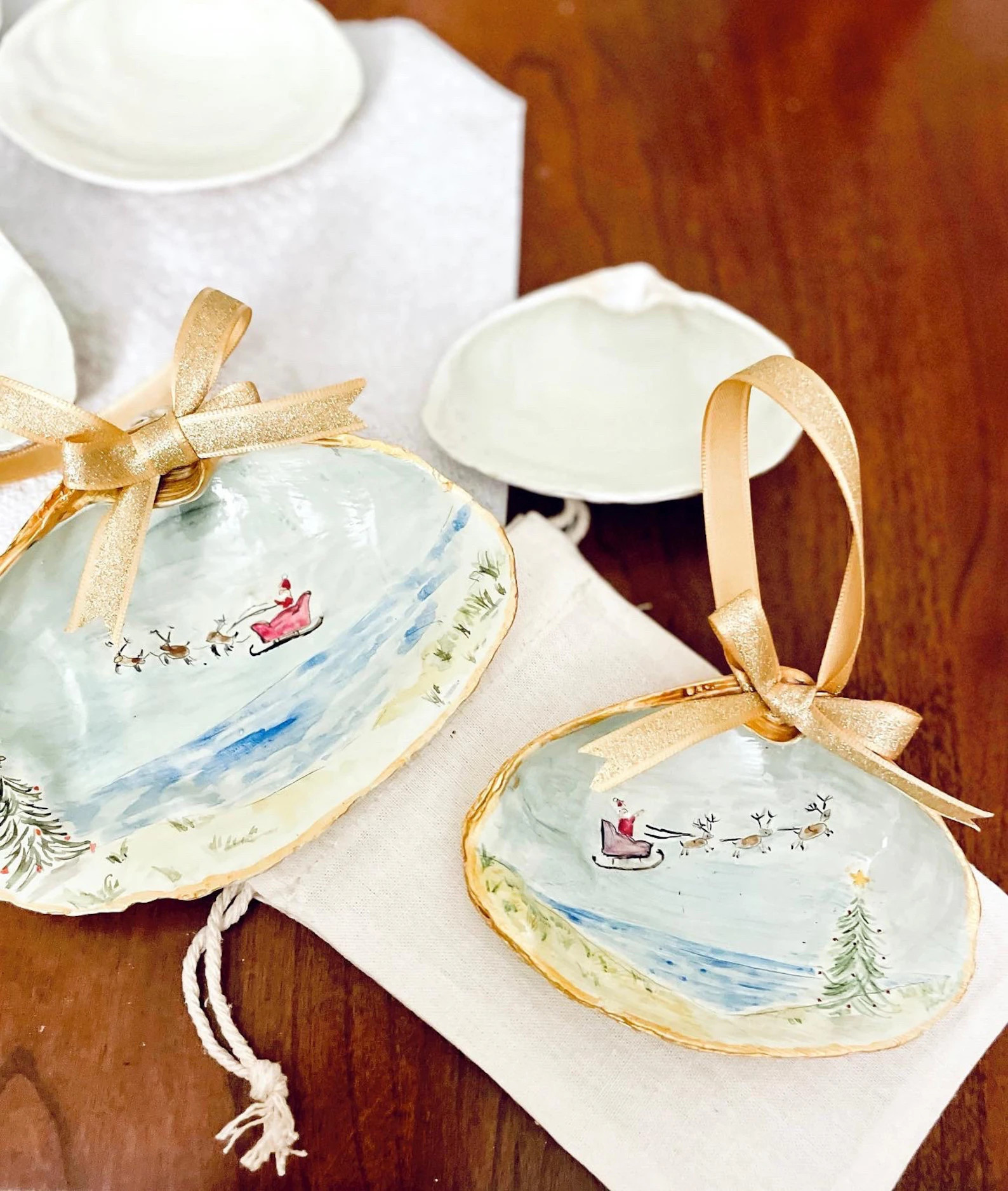 Shell Ornament, Handpainted Watercolor Santa Holiday Beach Seashell, Ornament, Sleigh Coastal Bea... | Etsy (US)