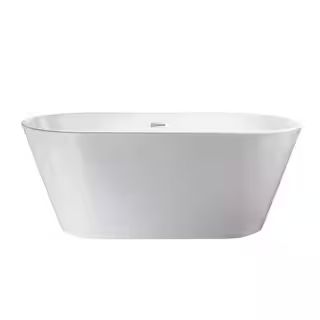 Domme 59 in. Acrylic Flatbottom Freestanding Non-Slip Bathtub in White/Titanium Gold | The Home Depot