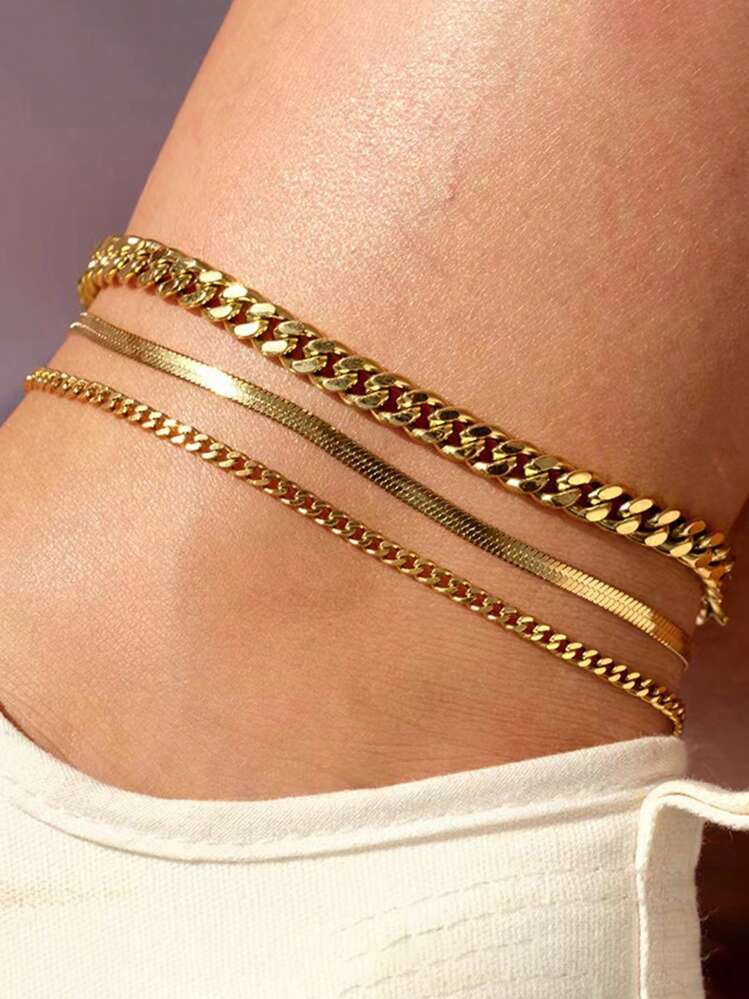 Aomogo Stainless Steel Delicate Anklet For Women Gold Color Chain Anklet On The Leg Anklet Jewelry Women | SHEIN