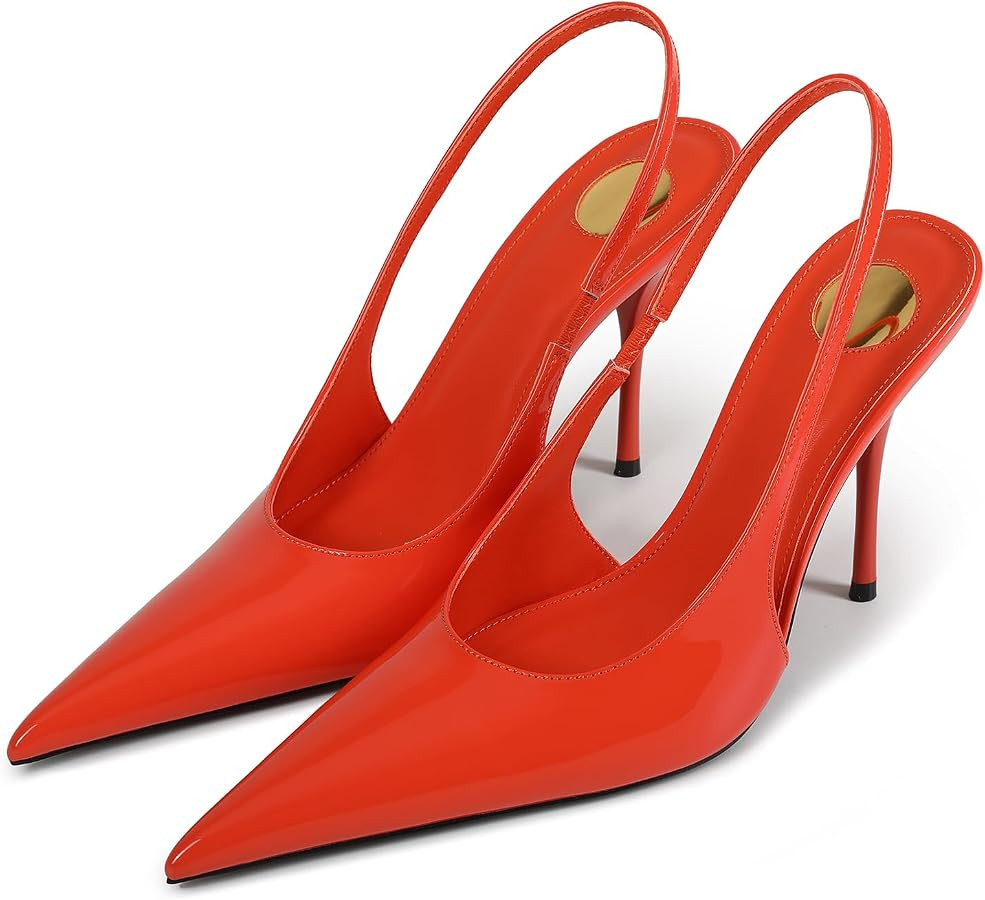 Womens Slingback High Heel Pumps Pointed Toe Patent Leather Stiletto Heels Elegant Dress Shoes fo... | Amazon (US)