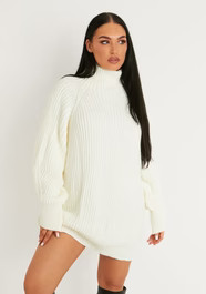 Amie Cream Chunky Knit Jumper Dress | Missy Empire | Missy Empire (UK)