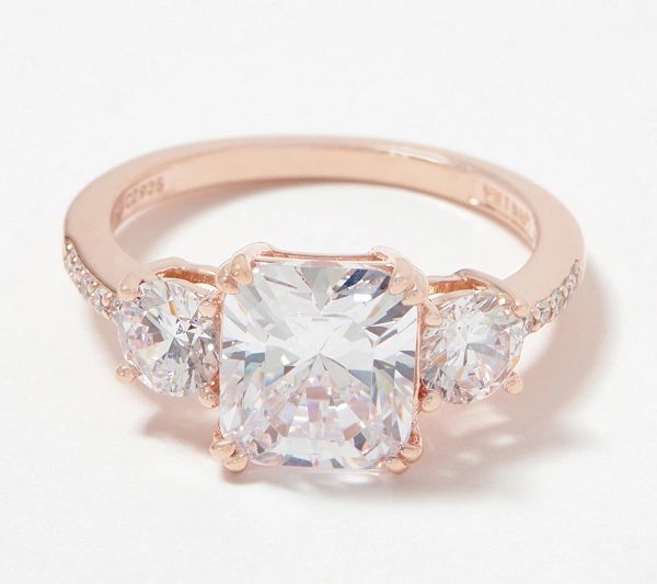 Diamonique Three Stone Bridal Ring with Pave Band Sterling Silver | QVC