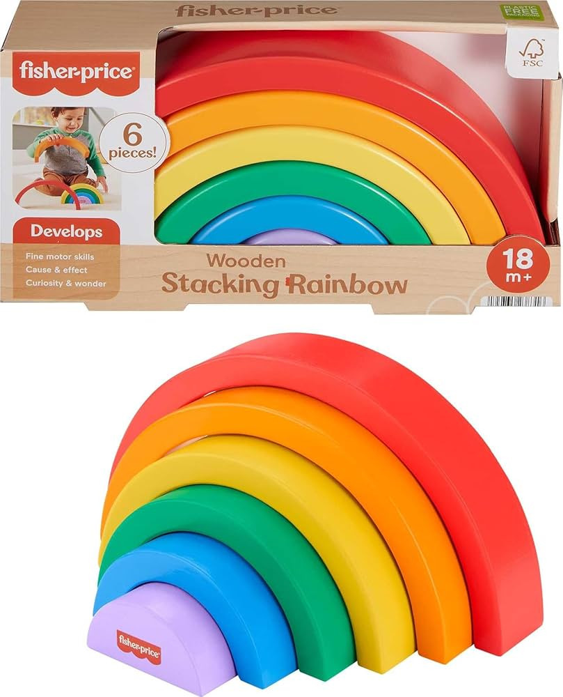 Fisher-Price Wooden Toys for Toddlers, Stackable, Rainbow, 6 Colourful Wooden Pieces for Building... | Amazon (UK)