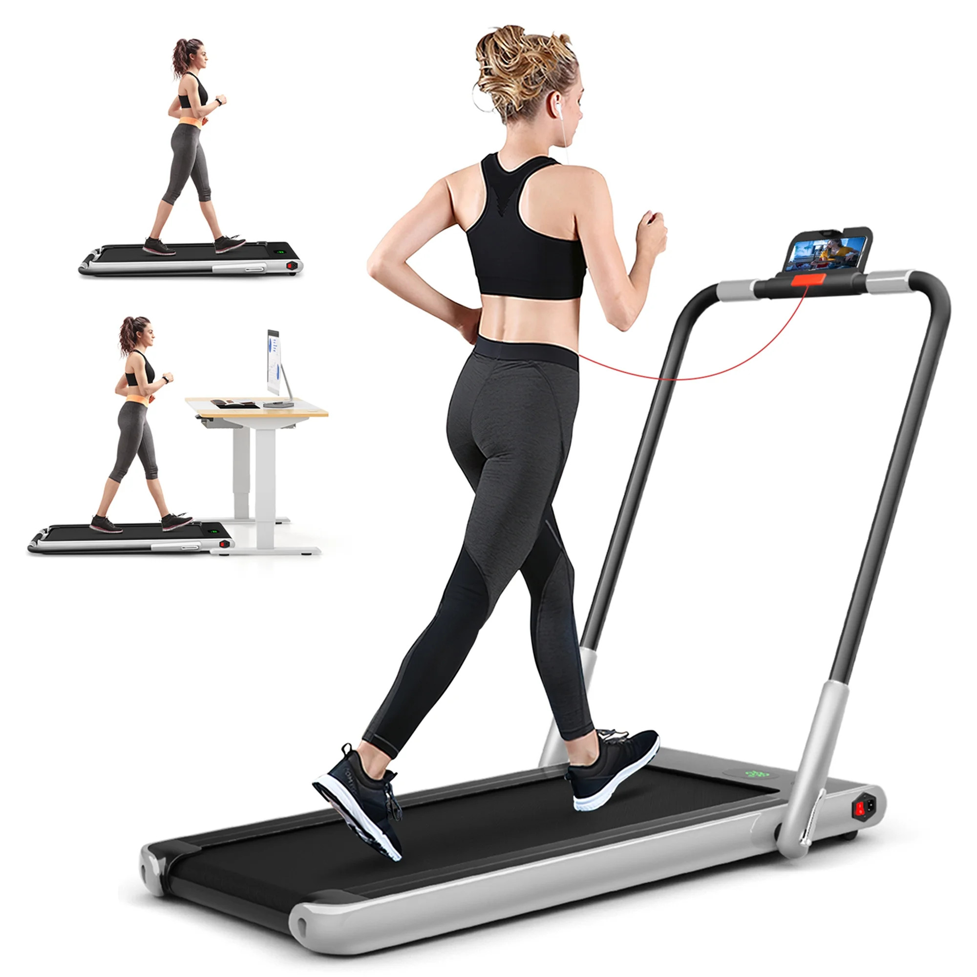 SuperFit 2.25HP 2-in-1 Folding Under Desk Treadmill W/Speaker Controller APP, Single Display Scre... | Walmart (US)