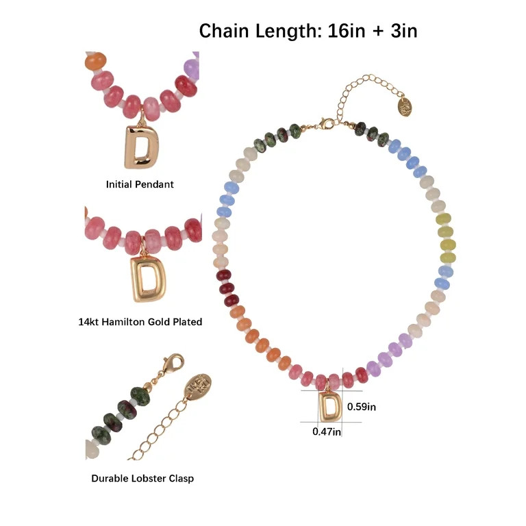 Time and Tru Goldtone Multicolored Bead Initial "D" Necklace | Walmart (US)