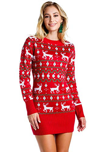 Tipsy Elves Women's Christmas Red Reindeer Sweater Dress Size 1X | Amazon (US)
