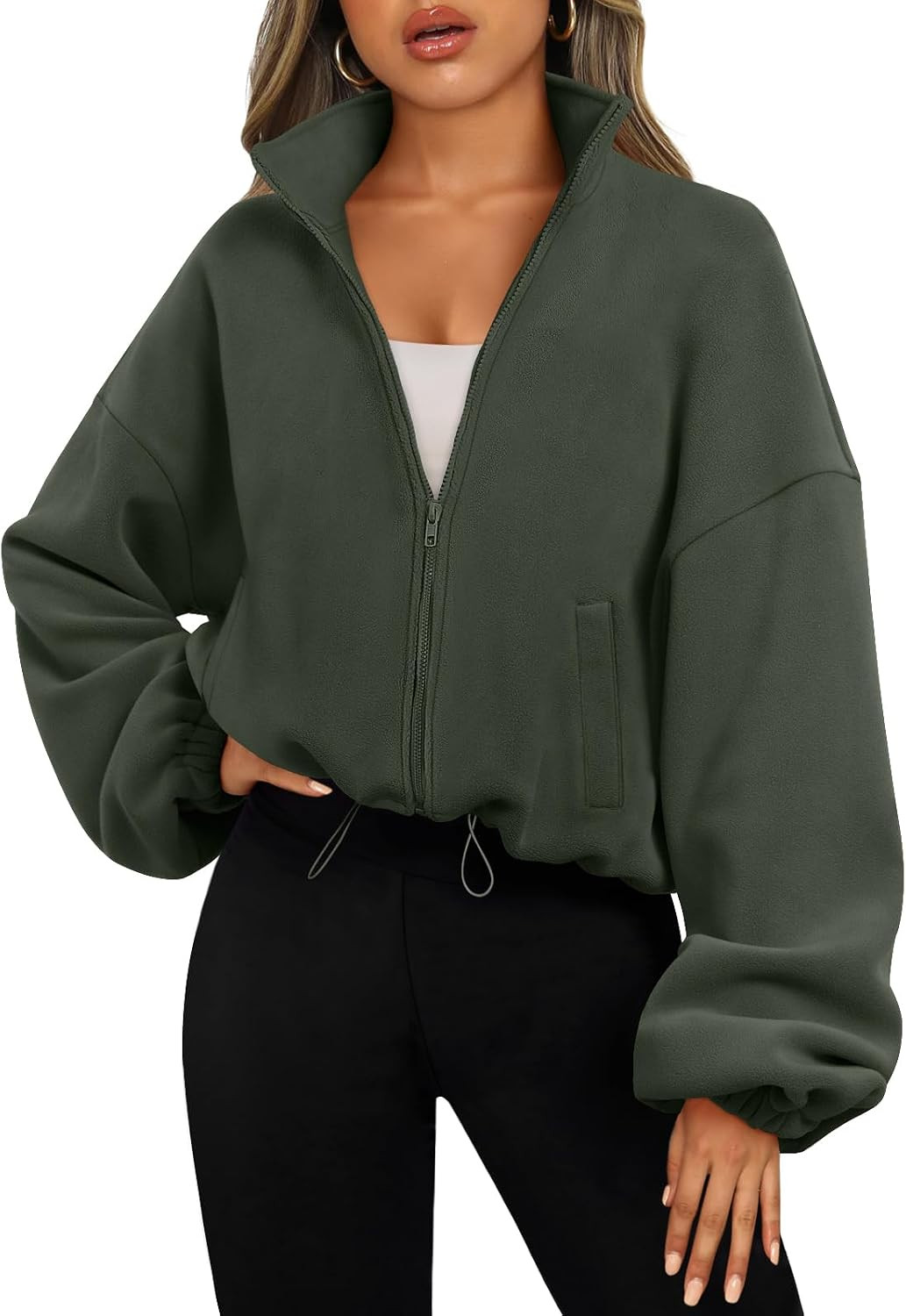 AUTOMET Womens Fleece Jackets Zip Up Oversized Cropped Sweatshirts | Amazon (US)