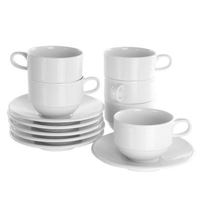 8oz 12pc Porcelain Drew Cup and Saucer Set White - Elama | Target