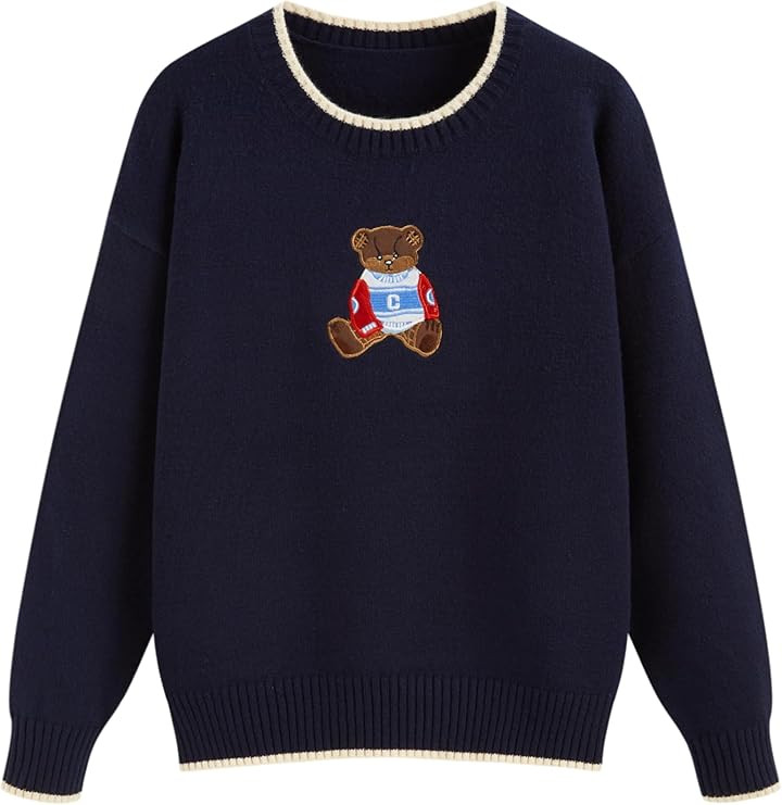 CIDER Women's Fall Sweaters Long Sleeve Cute Sweaters Bear Graphic Crewneck Soft Knit Casual Crop... | Amazon (US)