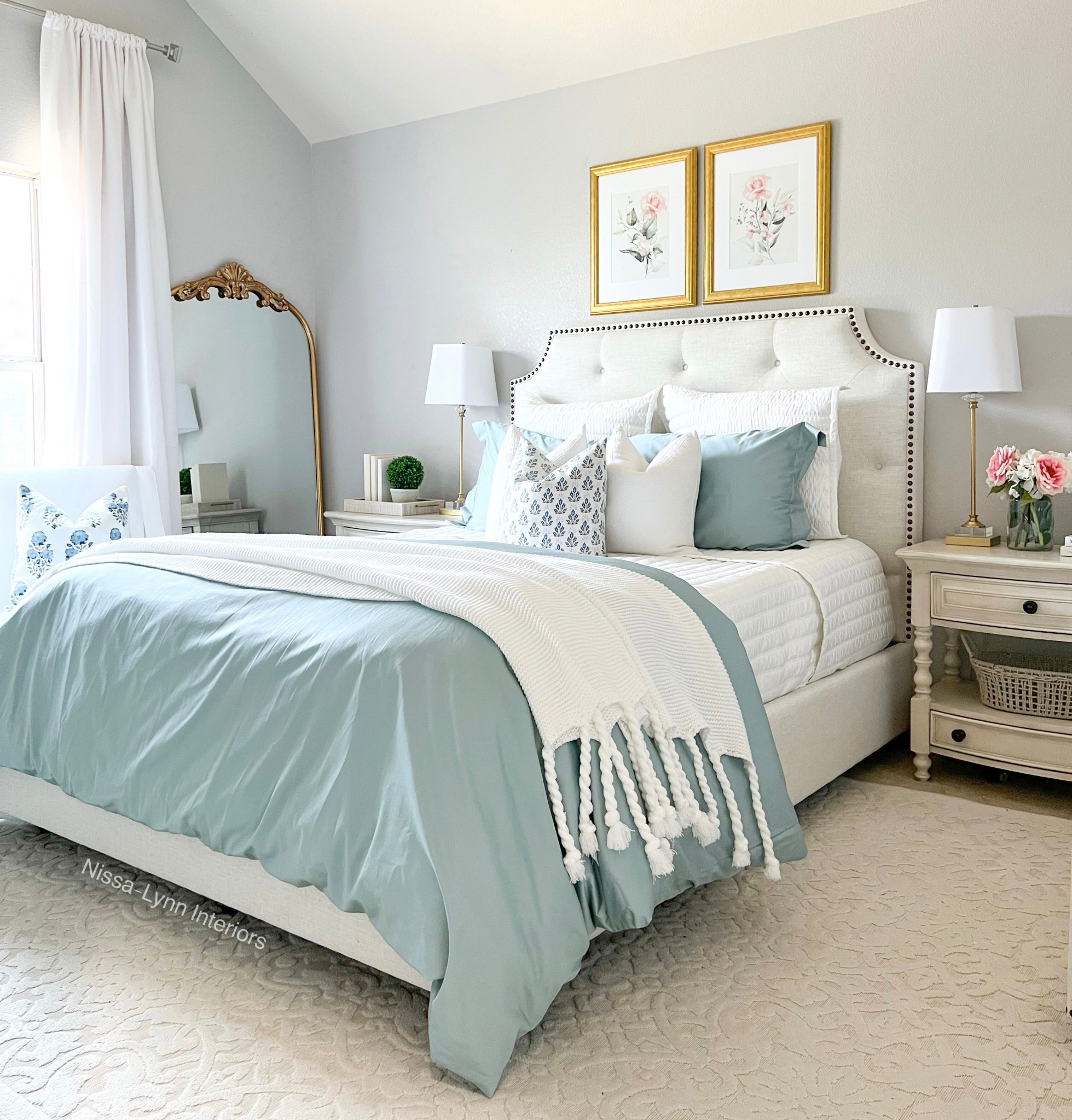 A soft spring refresh for our guest room. Aqua blues, crisp whites, pink florals, and gold accents for the perfect cozy touch.

#HomeInterior #SouthernHome

Seasonal Decor 
Cozy Guest Room
Traditional decor 
Guest Bedroom Ideas
Coastal Design 
French Inspited
Transitional design 
#LTKFamily #LTKStyleTip

#LTKHome