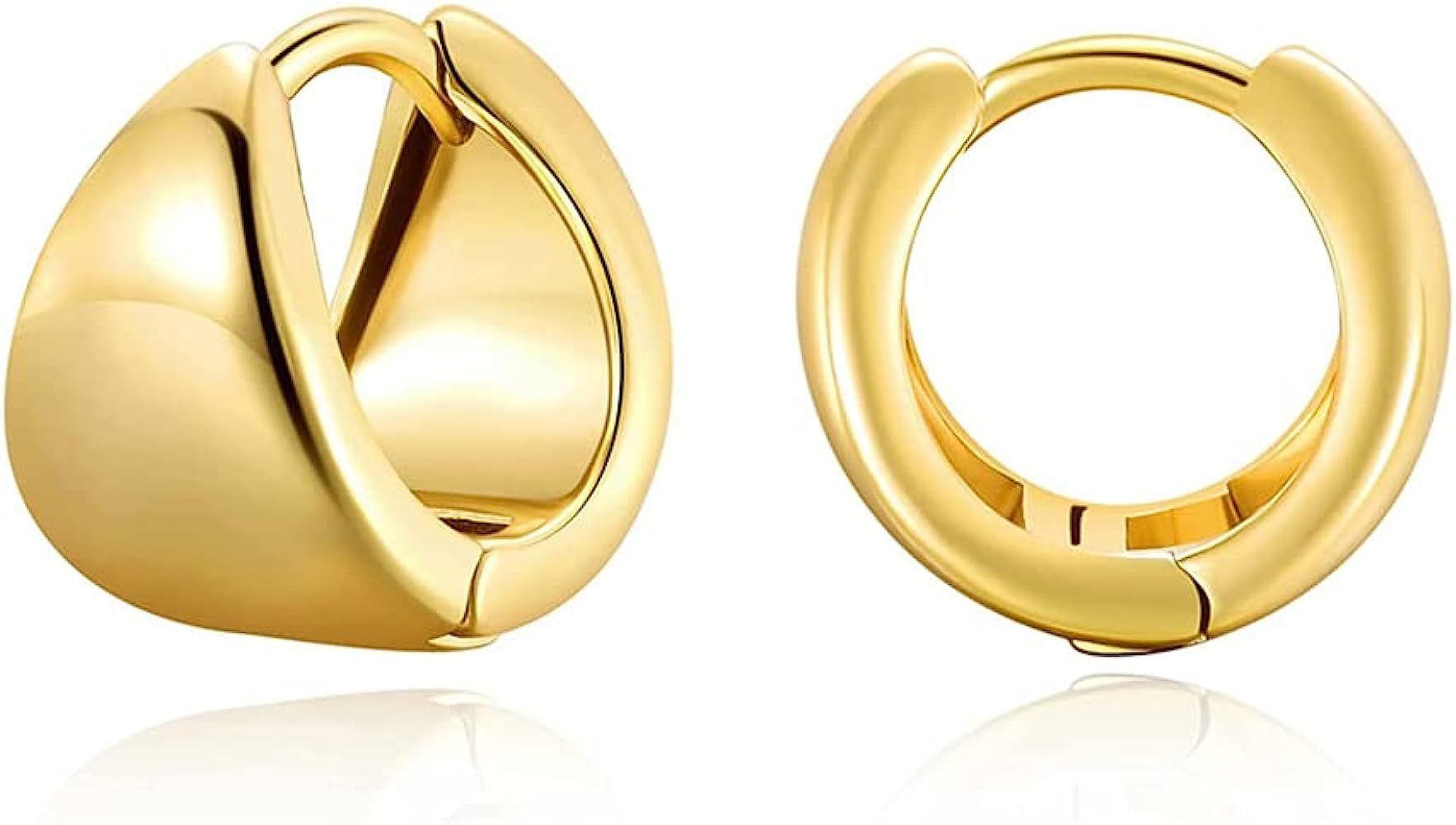 Small Chunky Hoop Earrings Thick 14K Gold Plated Huggie Earrings Dainty Cartilage Sleeper Earring... | Amazon (UK)