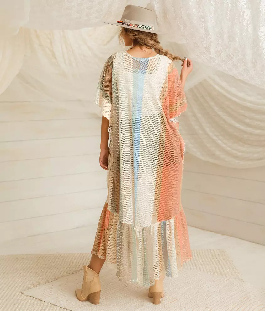 Striped Ruffle Maxi Kimono - One Size | Buckle