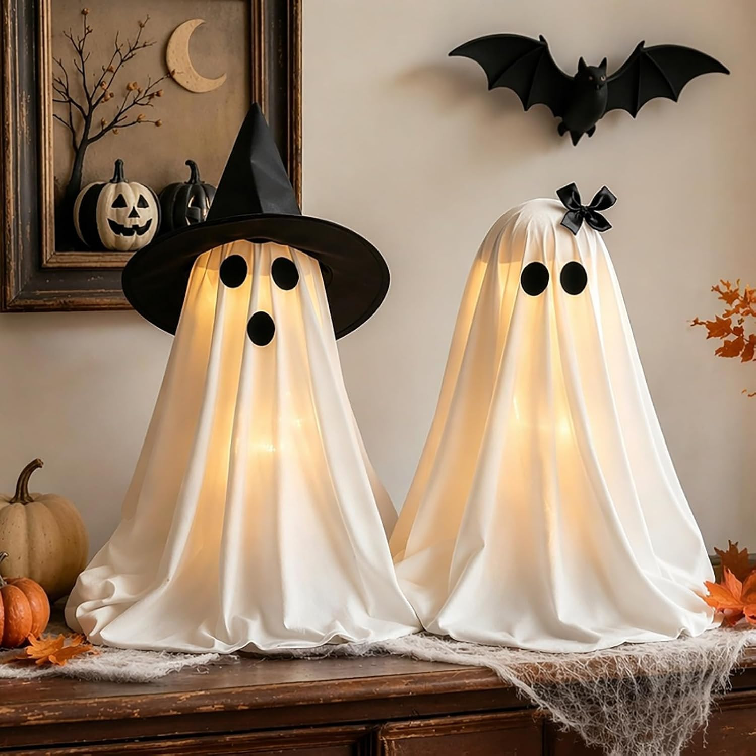 Halloween Decorations Light-Up Ghosts with Witch Hats, Indoor Ghost Decor | Amazon (US)