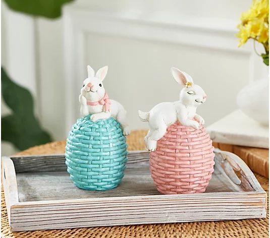Set of 2 Bunnies Resting on Eggs by Valerie - QVC.com | QVC