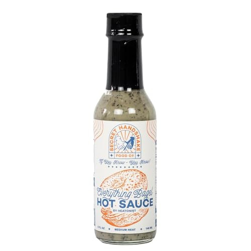 Everything Bagel Sauce by Secret Handshake Food Co., Mild Heat Hot Sauce With Flavors of Scorpion Pepper Powder, Sesame Seeds & Turmeric, Made With All Natural Ingredients, 5 fl oz Bottle (1-Pack) | Amazon (US)