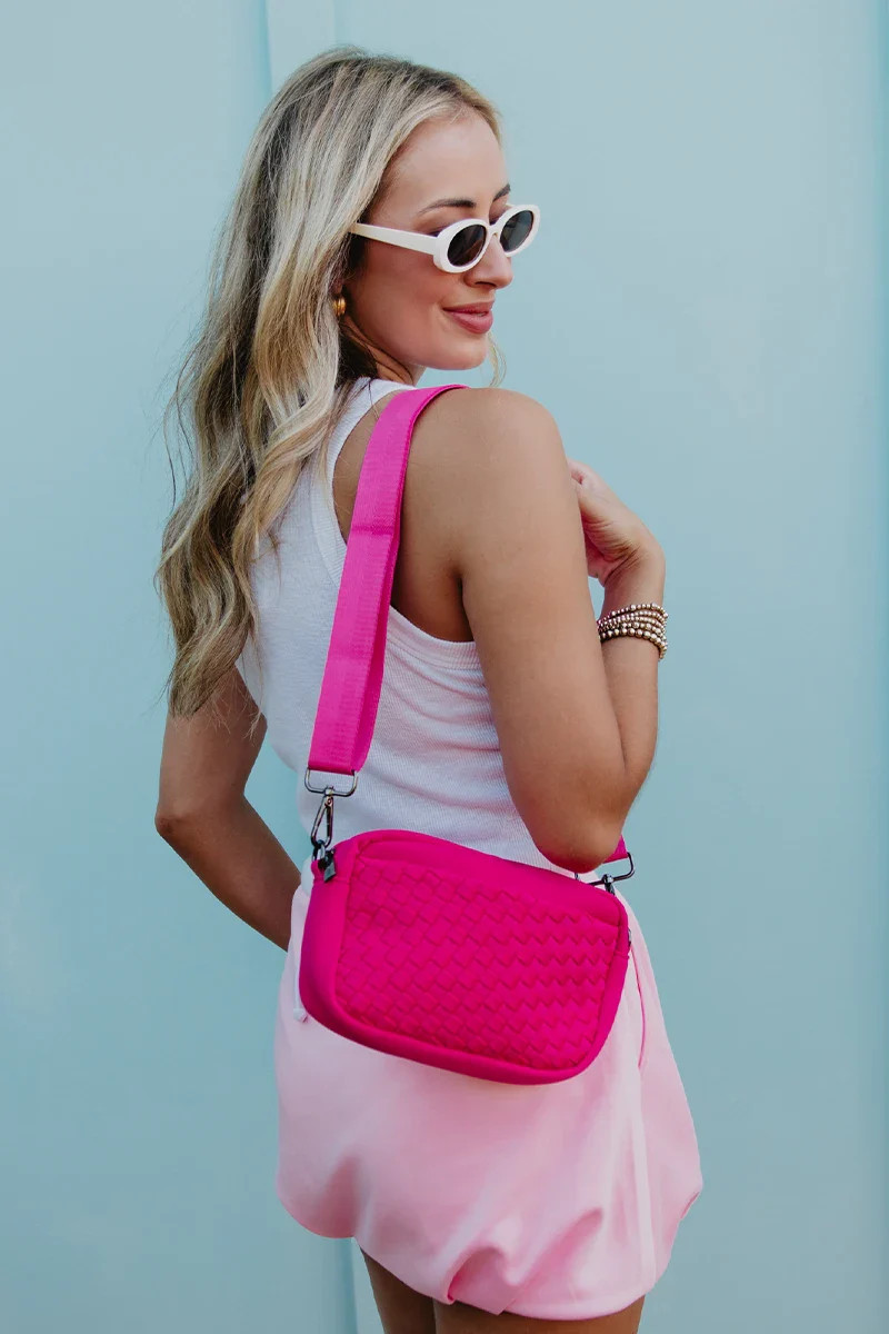Hot Pink Woven Crossbody Bag | Katydid