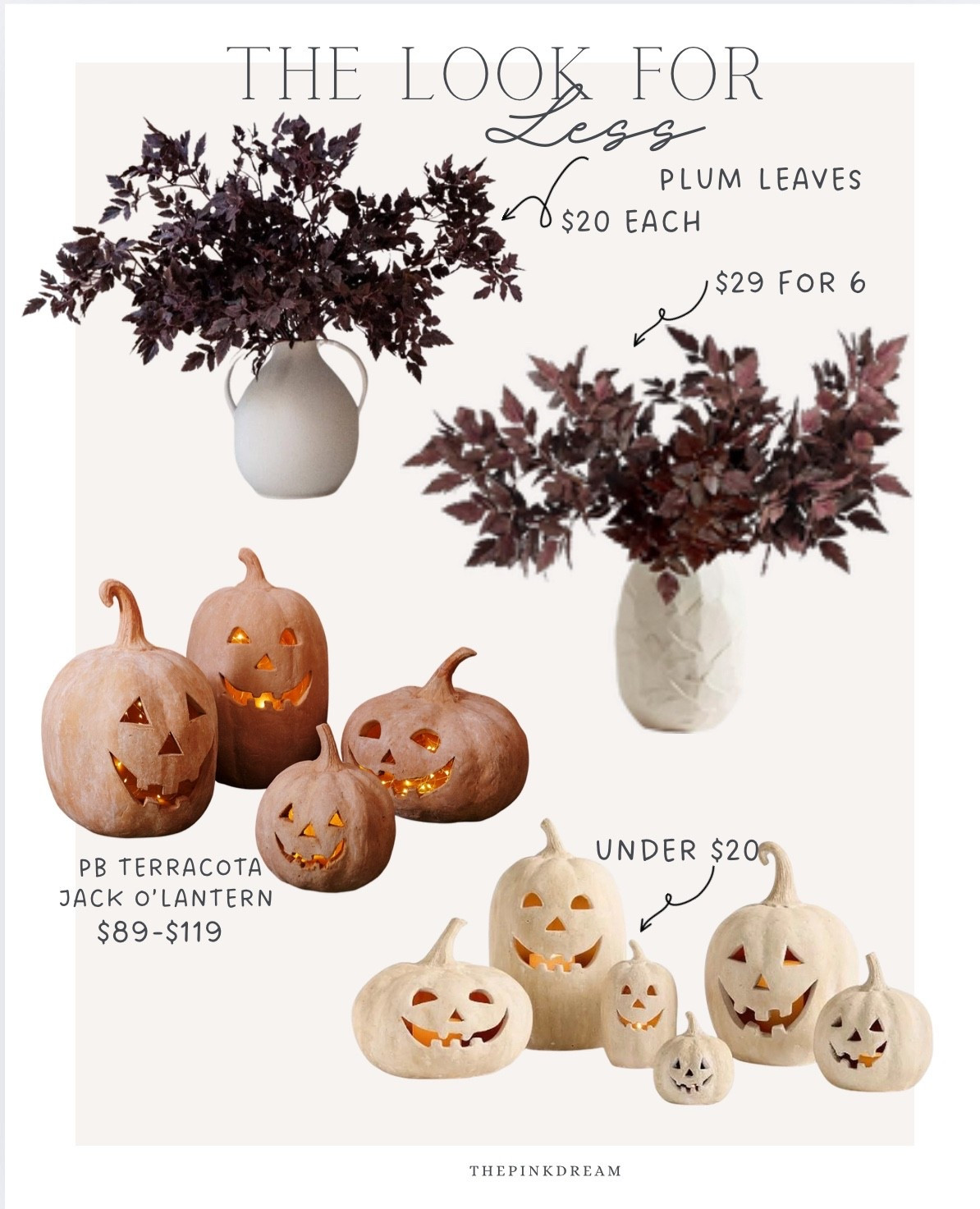 The look for less: terracotta jack-o’-lantern 🎃  and fall foliage for less! #potterybarn look for less, #falldecor #halloweendecor 

#LTKHome