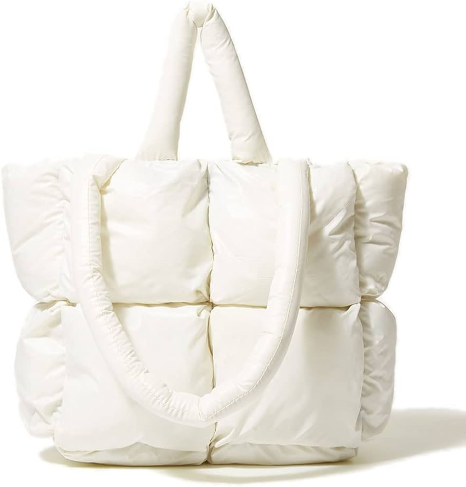Large Puffer Tote Bag, Trendy Luxury Chic Quilted Cotton Padded Designer Handbags for Women, Wint... | Amazon (US)