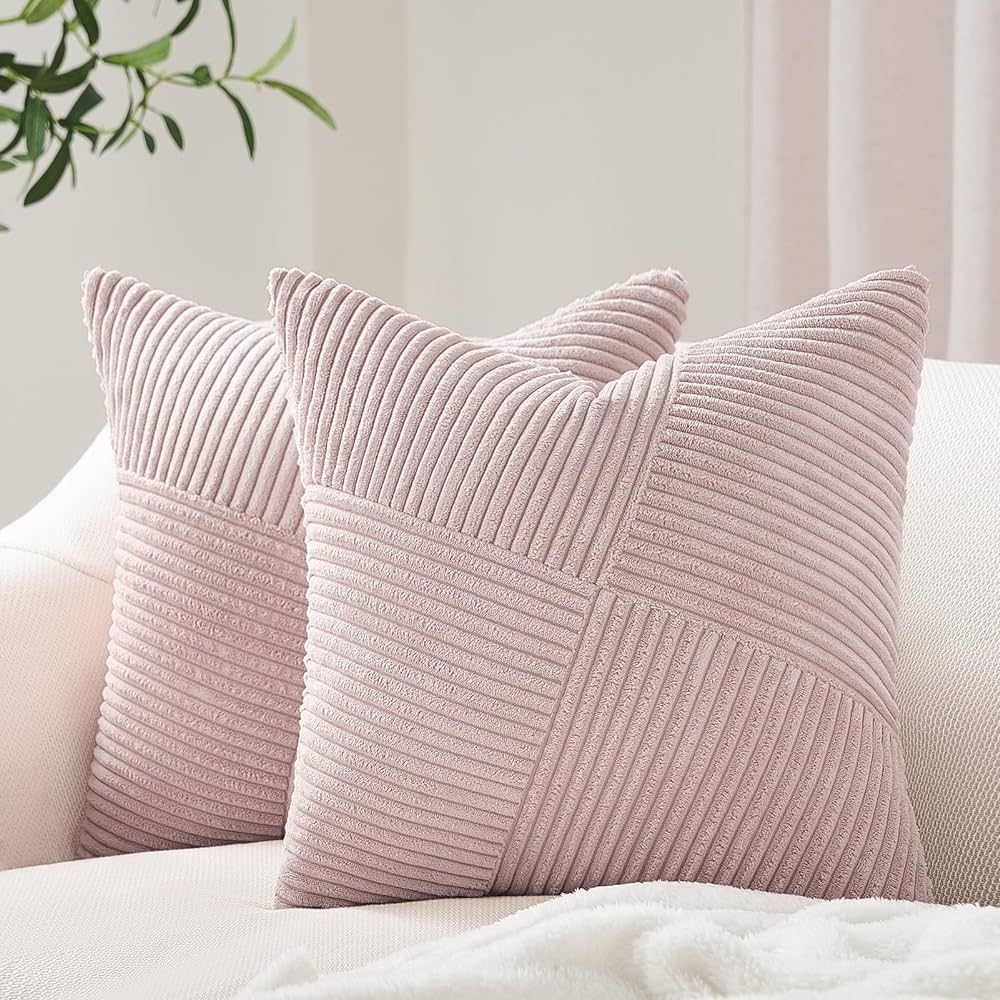 Topfinel Set of 2 Blush Pink Decorative Throw Pillow Covers 18x18 Inch, Soft Corduroy Square Couc... | Amazon (US)