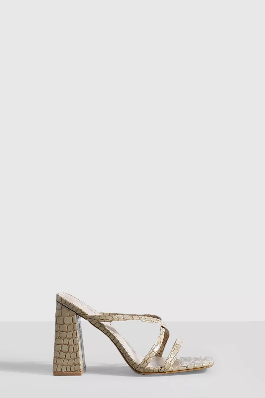 Croc Square Toe Block Heel Mules | Boohoo.com (US & CA)