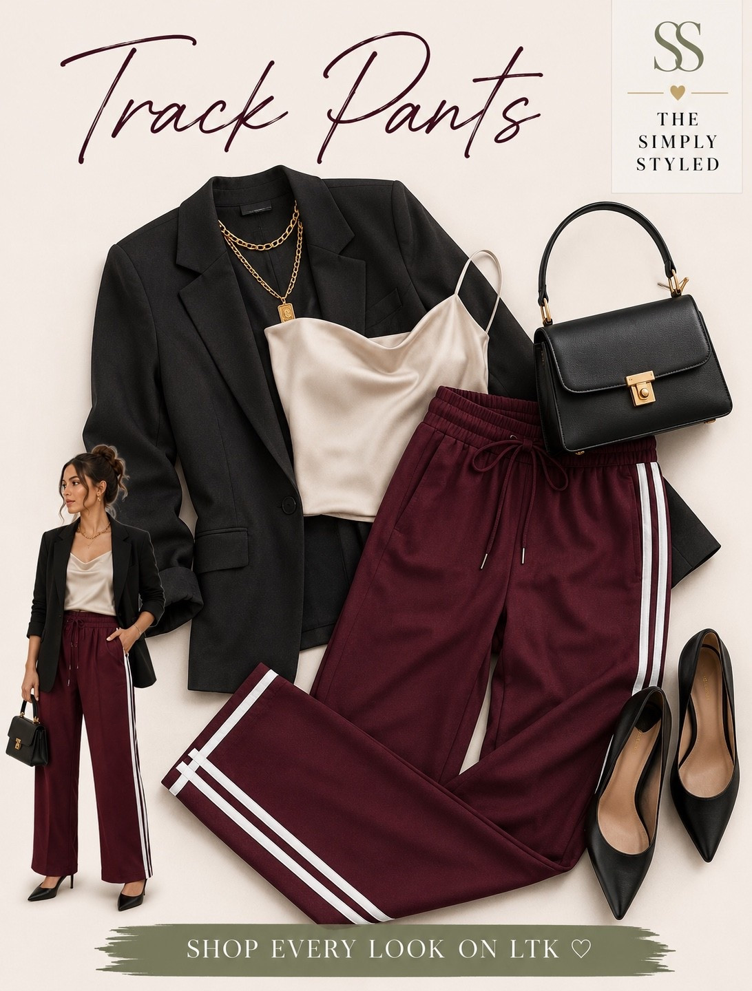 Track pants after dark: a satin cami, structured blazer, and heels transform this sporty staple into an effortlessly elevated night-out look. 🤍

#LTKootd
