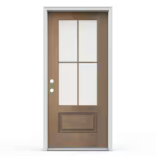 JELD-WEN 36 in. x 80 in. 1 Panel Right Hand Inswing 4 Lite Clear Warm Toffee Fiberglass Prehung F... | The Home Depot