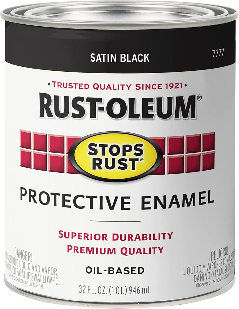Rust-Oleum 7777502 Protective Enamel Paint Stops Rust, 32-Ounce, Black Satin Finish, 1 Quarts (Pa... | Amazon (US)