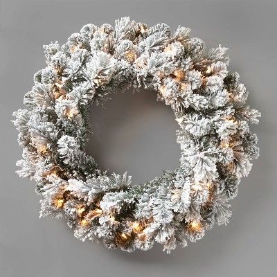 28in Prelit Flocked Artificial Cashmere Wreath Clear Lights - Wondershop&#8482; | Target