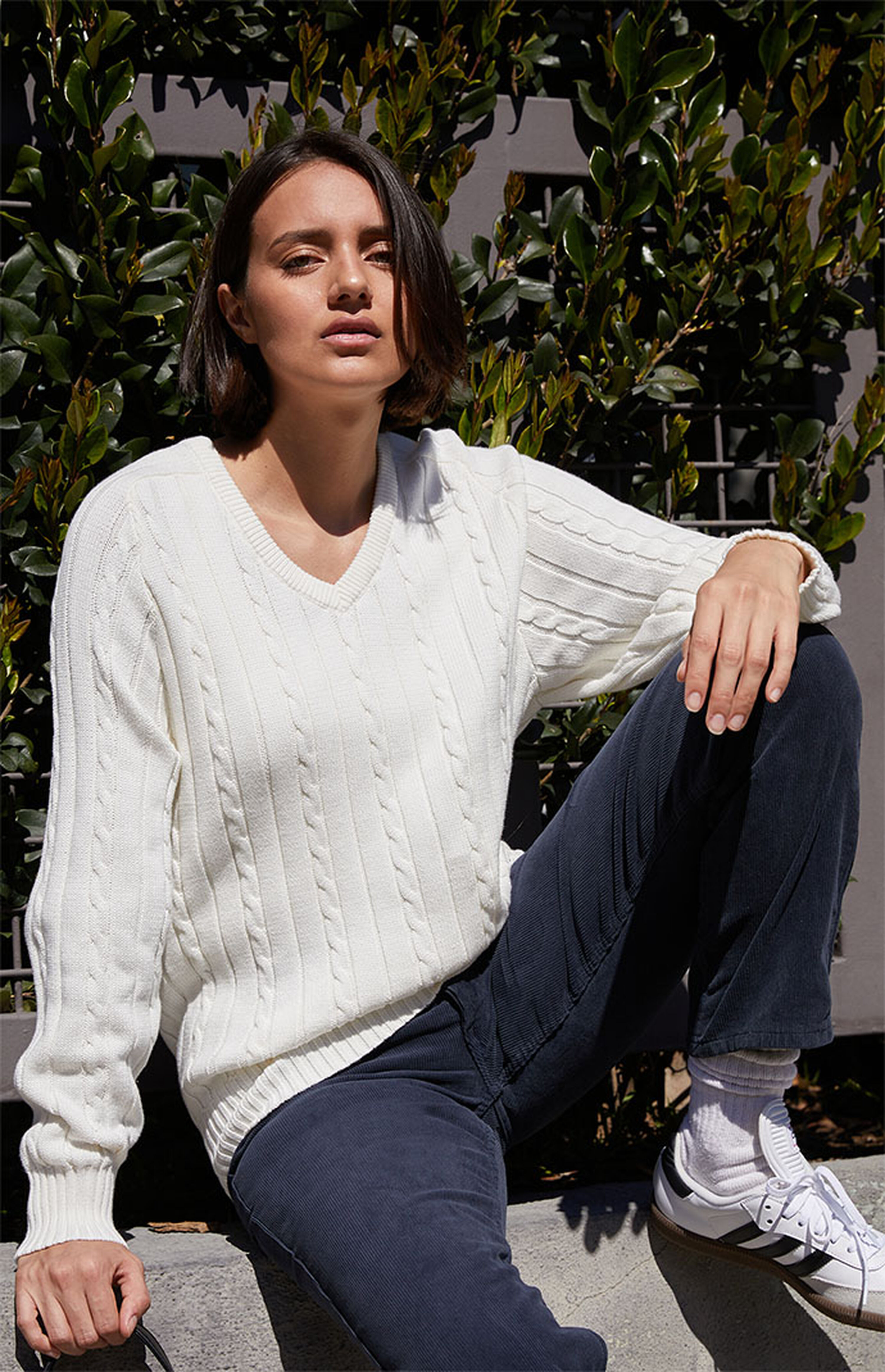 John Galt White Ida Cable Knit Sweater | PacSun