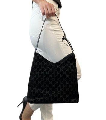 GUCCI Vintage GG Monogram Logo Shoulder Bag Black Patent Leather Velour RankAB  | eBay | eBay US