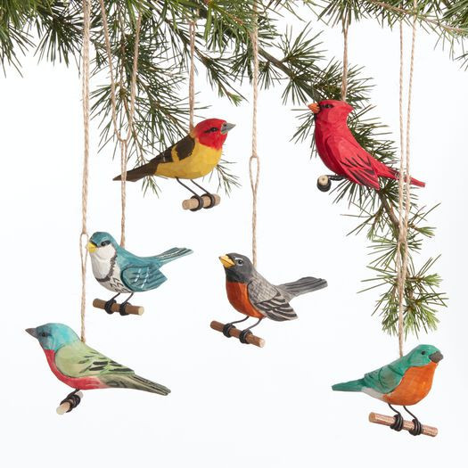 Carved Wood Songbird on Twig Ornaments Set of 6 by World Market | World Market
