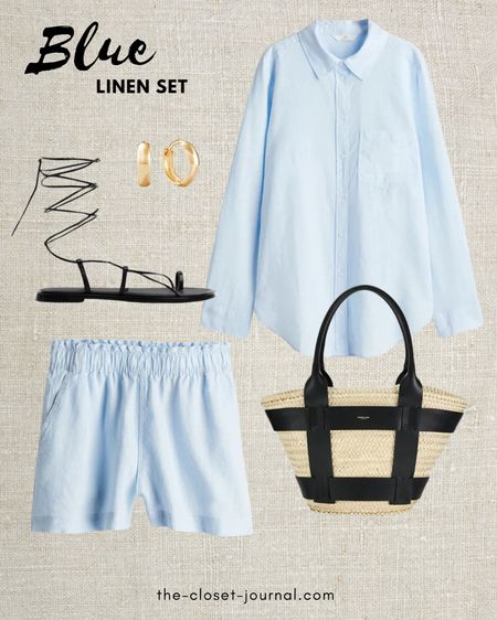 Linen set - shorts and linen-blend shirt in light blue shade (also linked an alternative with skirt and trousers)