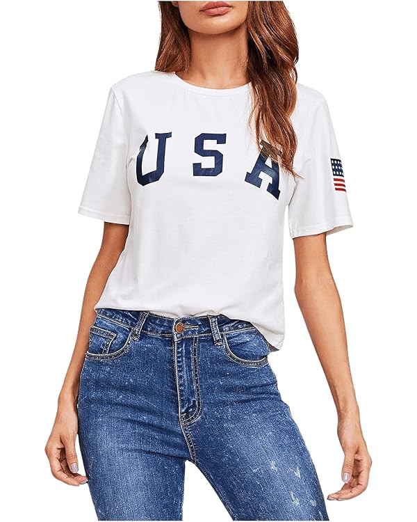 SweatyRocks Women's Letter Print Crop Tops Summer Short Sleeve T-Shirt | Amazon (US)