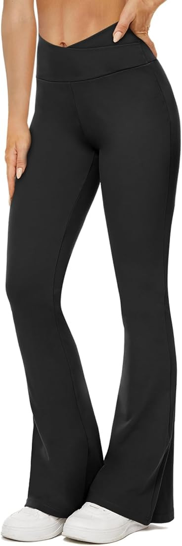 ZOOSIXX Flare Leggings for Women, Crossover High Waisted Black Workout Yoga Pants with Pockets | Amazon (US)