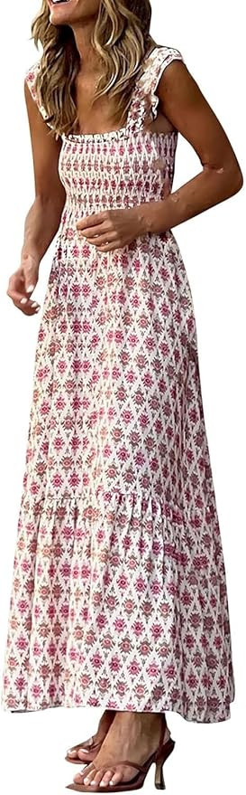 Women's Casual Floral 2024 Sleeve Bell V Summer Dress Boho Neck Swing A Line Aztec Loose Beach Ma... | Amazon (US)
