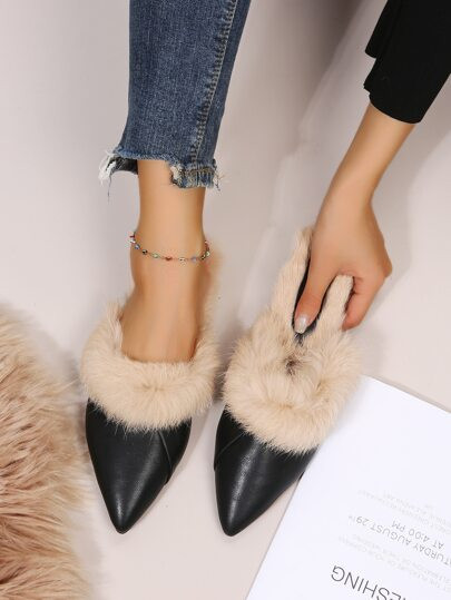 Minimalist Fluffy Trim Flats | SHEIN