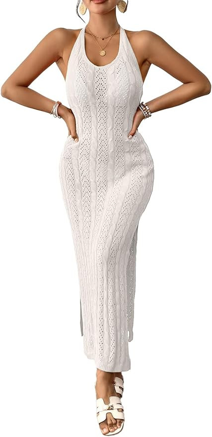 Pink Queen 2025 Crochet Cover Ups for Swimwear Women Halter Hollow Out Swimsuit Coverup Sexy Back... | Amazon (US)