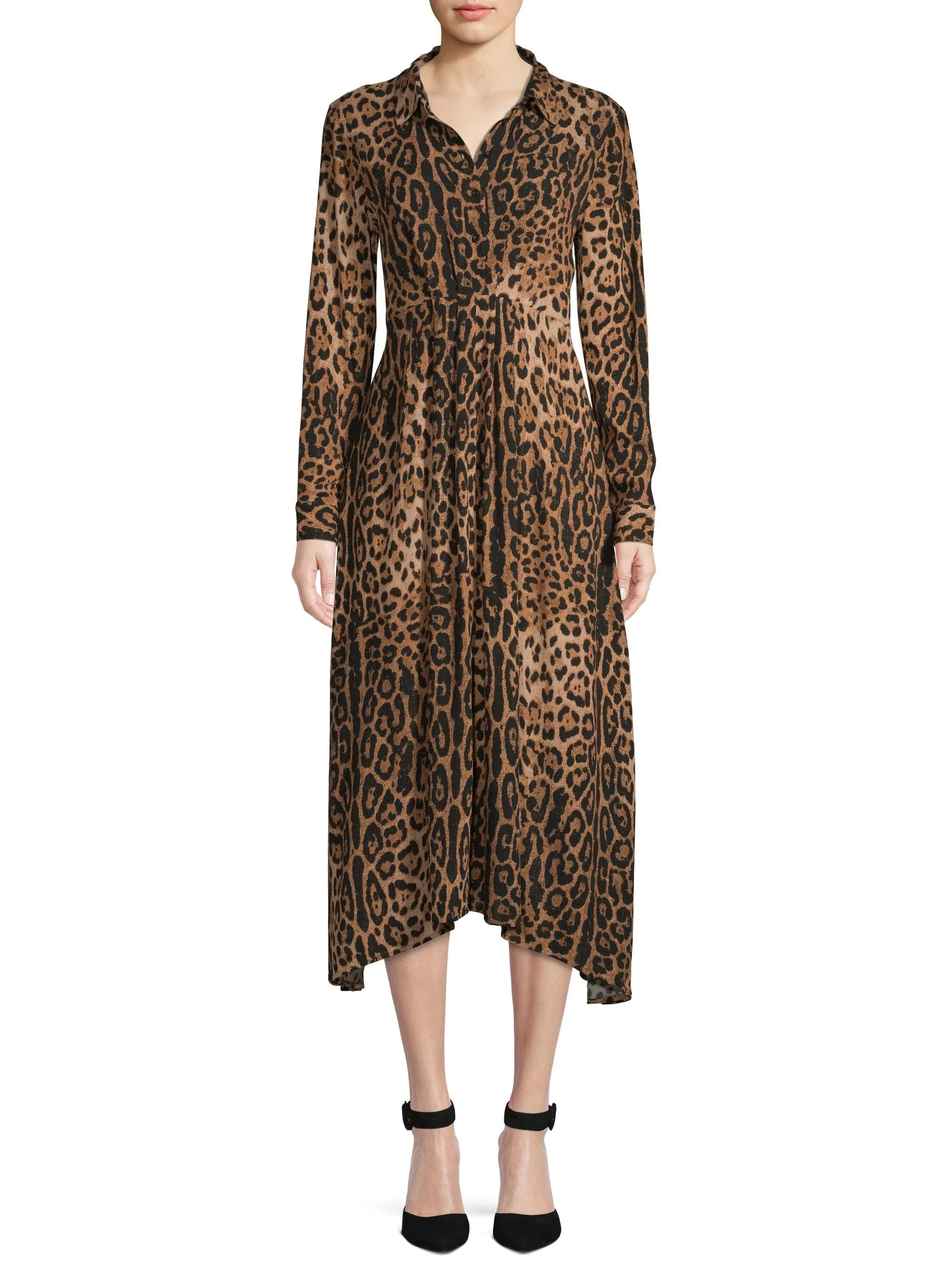 Scoop Midi Shirt Dress Leopard Print Women's | Walmart (US)