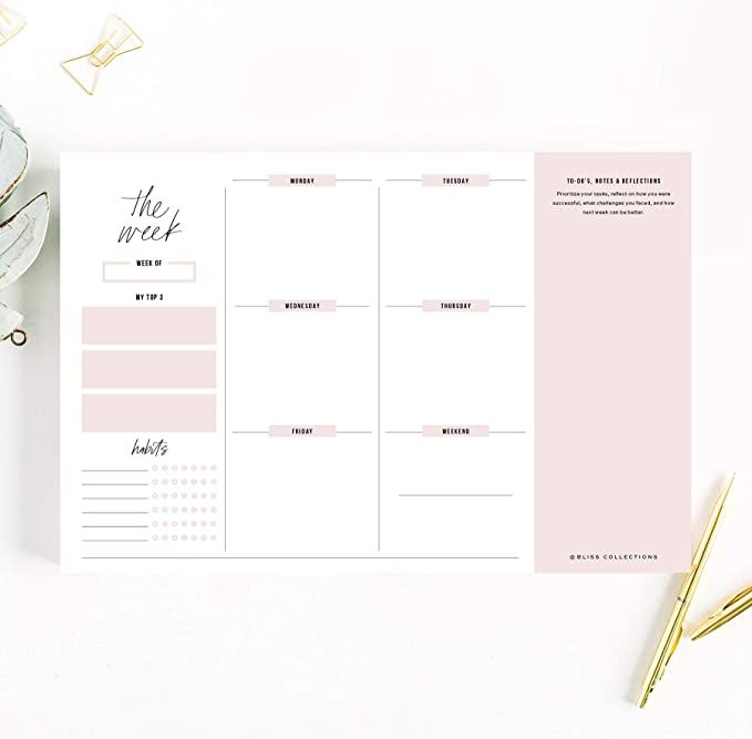 Bliss Collections Weekly Planner with 50 Undated 6 x 9 Tear-Off Sheets, Simple Pink Self-Care Cal... | Amazon (CA)