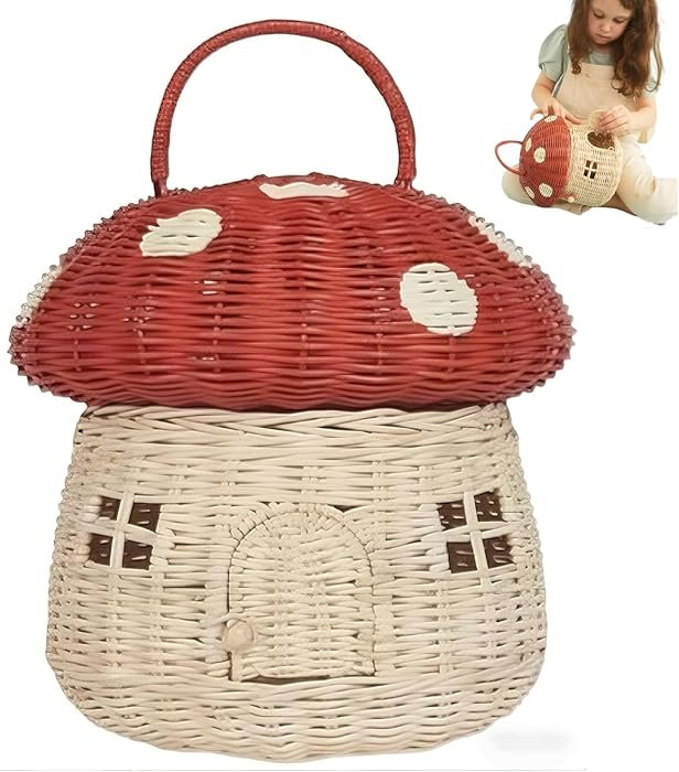 Mushroom Basket with Lid - Handwoven Rattan Storage Basket for Picnic, Home Decor | Cute Decorati... | Amazon (US)