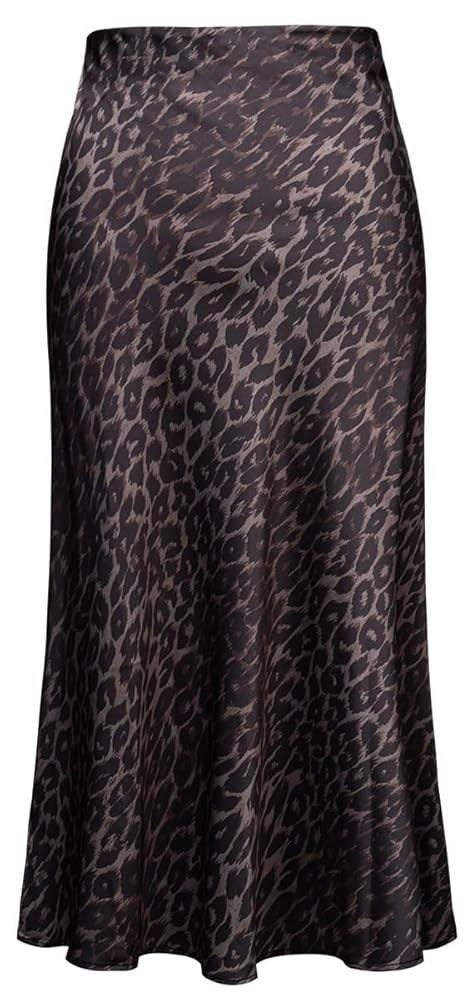 Womens Leopard Print Skirt Midi Long Length Silk Satin High Waist Elastic Skirts | Amazon (US)