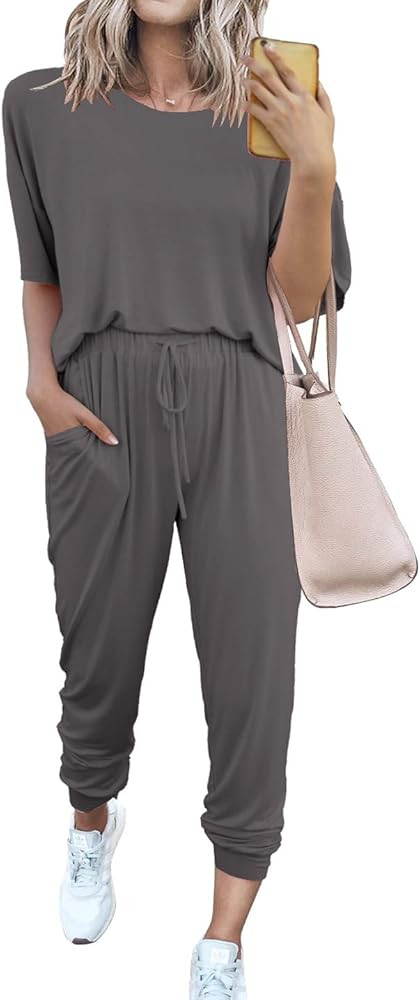PRETTYGARDEN Women’s Two Piece Outfit Short Sleeve Pullover With Drawstring Long Pants Tracksuit Jog | Amazon (US)