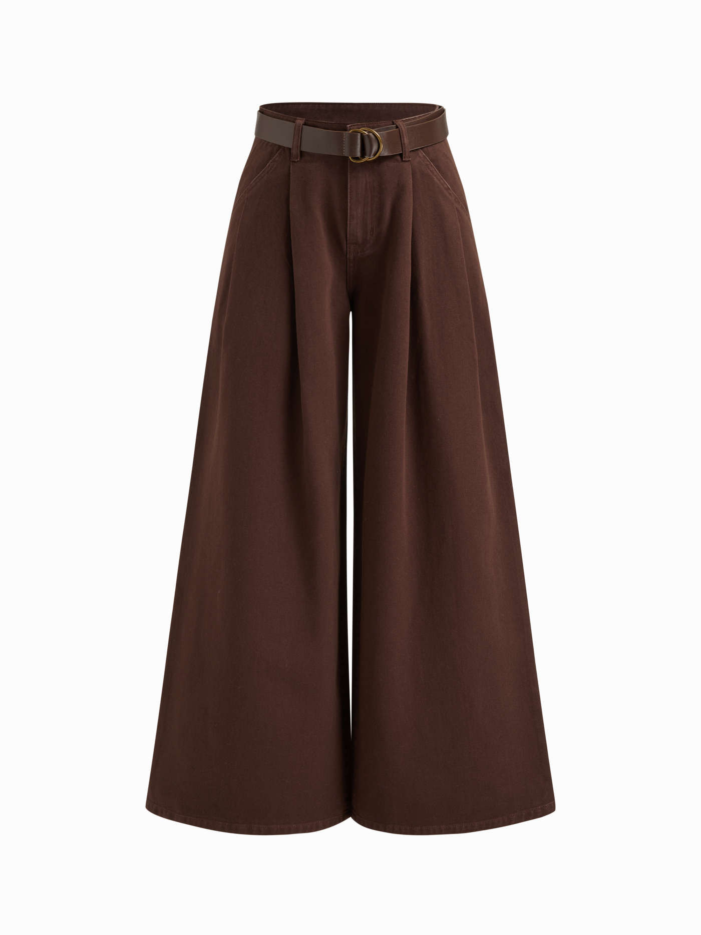 Denim Denim Low Rise Pleated Wide Leg Jeans With Belt For Daily Casual | Cider