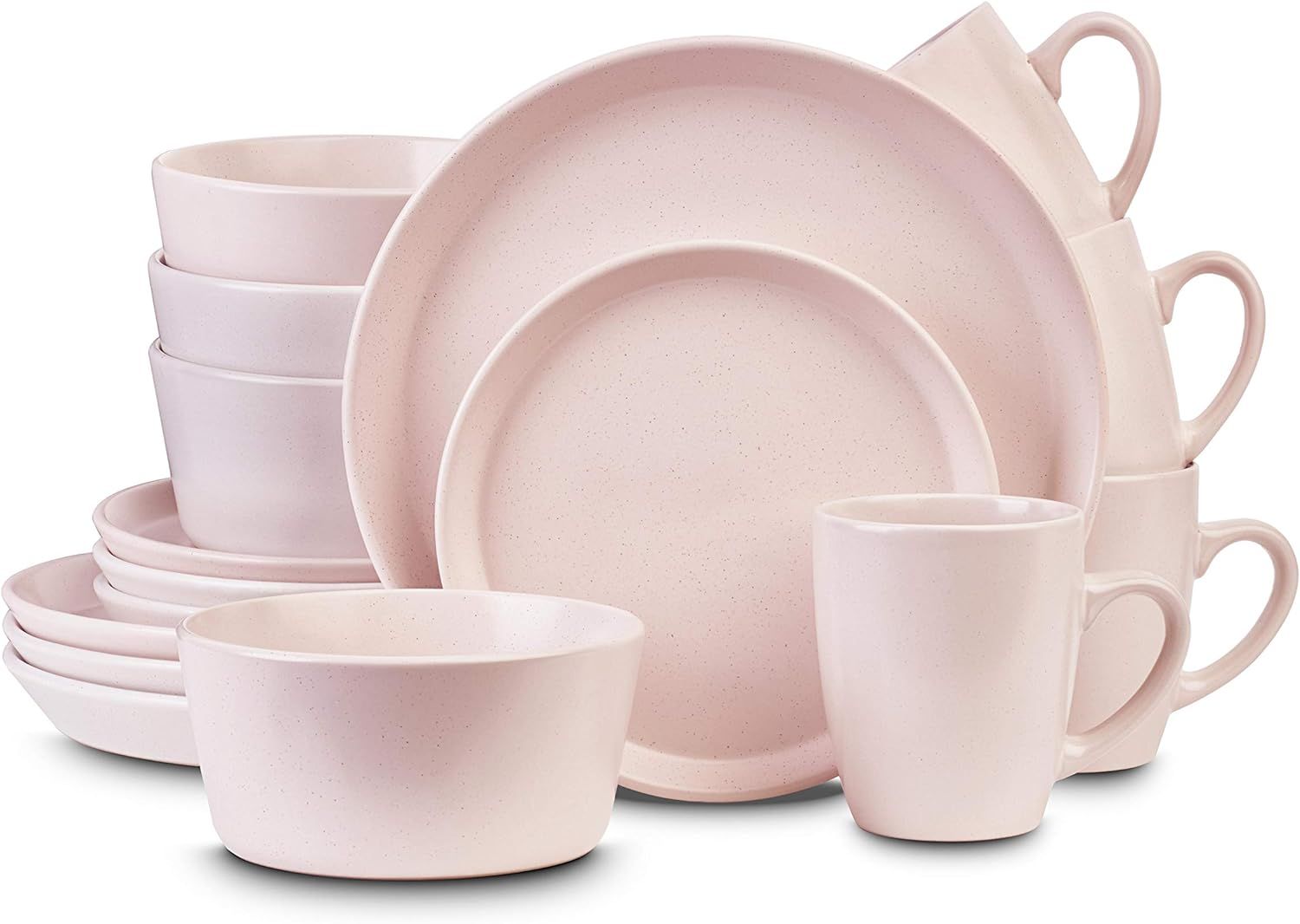 Stone Lain Stoneware Dinnerware Set, Service For 4, Light Pink | Amazon (US)