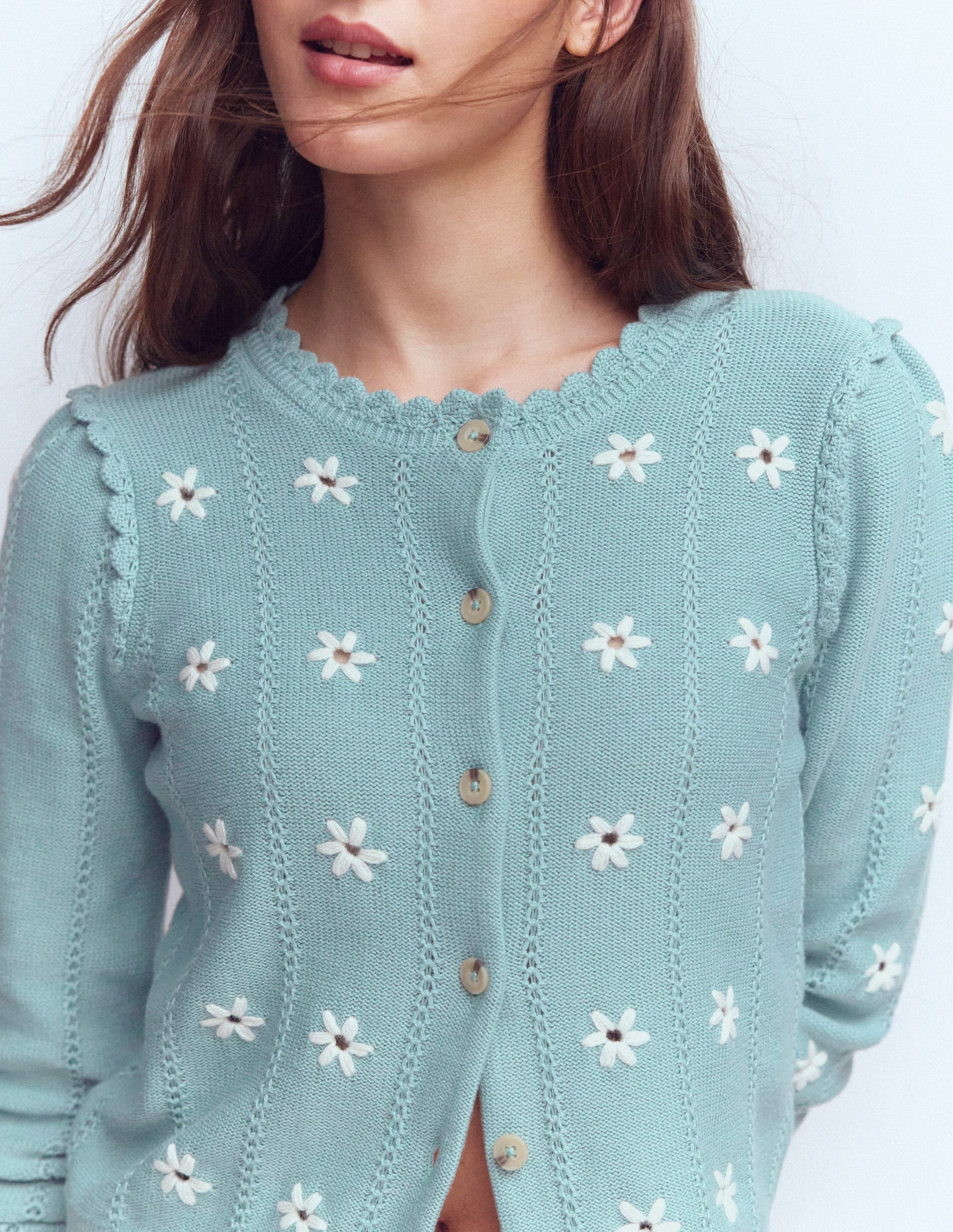 Valeria Crochet Trim Cardigan-Seamist Blue, Embroidery | Boden (US)